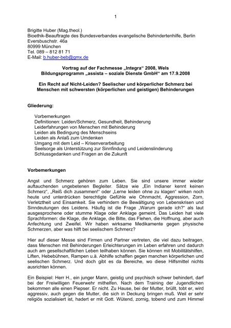 Mag Theol Brigitte Huber Ein Recht Auf Nicht Integra