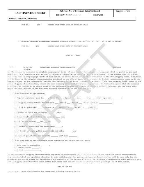 draft beb rfp - TACOM Procurement Network - U.S. Army