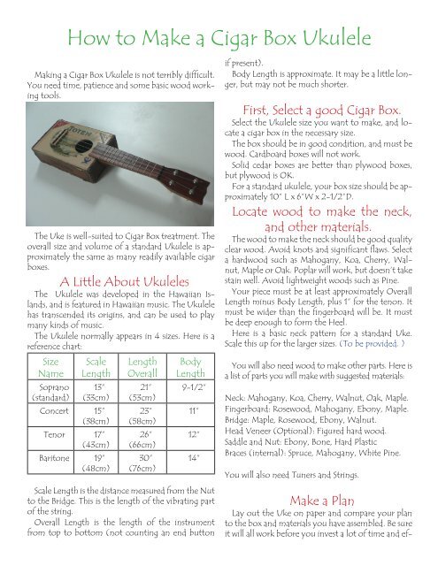 Here's How to Make a Cigar Box Ukulele - Carolina Fiddle Cigar ...