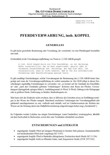 PFERDEVERWAHRUNG, insb. KOPPEL