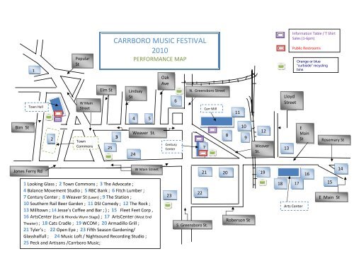 2010 Performance Map and Schedule (pdf) - Carrboro Music Festival