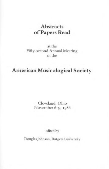 Abstracts - American Musicological Society