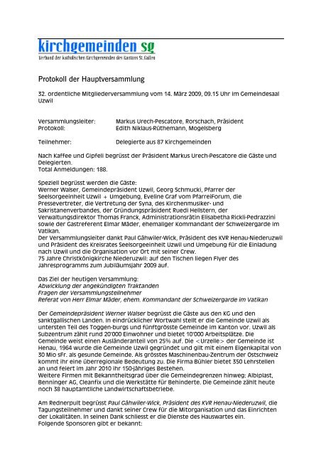 Protokoll der Hauptversammlung