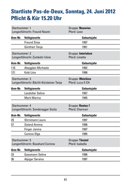 Startliste Kategorie A, Sonntag, 24. Juni 2012 Pflicht 12.20 Uhr und ...