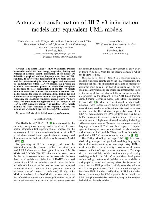 Automatic transformation of HL7 v3 information models ... - HL7 Spain