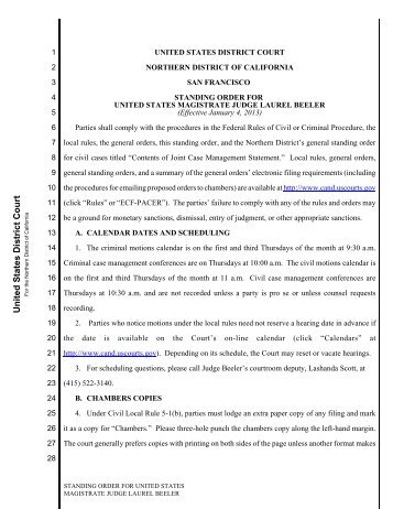 Magistrate Judge Laurel Beeler's Standing Order - United States ...