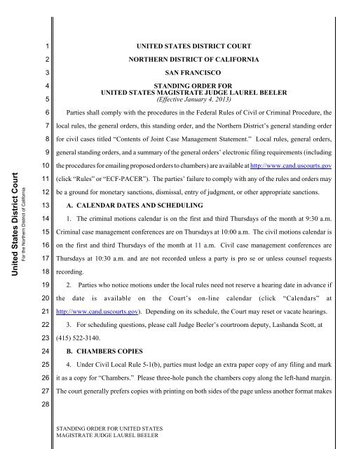 Magistrate Judge Laurel Beeler's Standing Order - United States ...