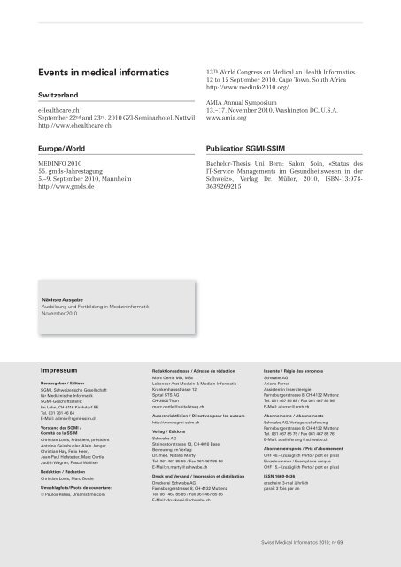 Swiss Medical Informatics SMI 69 - SGMI
