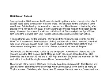 2003 Season Outlook - Home of the Nepean Brewers