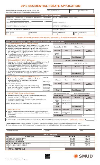 SMUD Rebate Form Sacramento Municipal Utility District