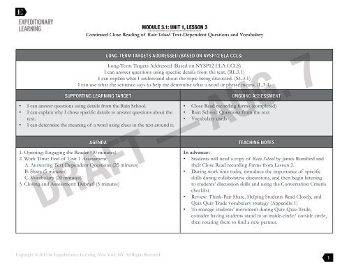 Grade 3 ELA Module 1, Unit 1, Lesson - EngageNY