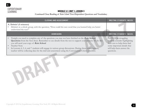 Grade 3 ELA Module 1, Unit 1, Lesson - EngageNY