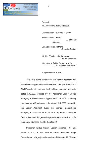 Civil Revision 5982/2007 - Supreme Court of Bangladesh
