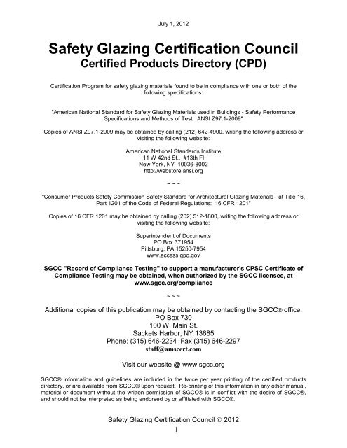 IMPORTANT SGCC NOTICE - Safety Glazing Certification Council