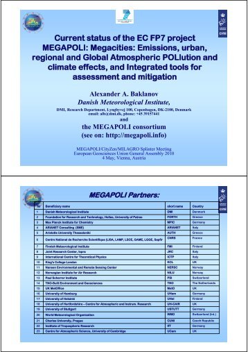 Current status of the EC FP7 project MEGAPOLI ... - MEGAPOLI - DMI