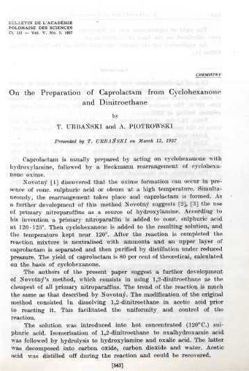 On the Preparation of Caprolactam from Cyclohexanone and ...