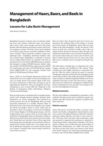 Management of Haors, Baors, and Beels in Bangladesh Lessons for ...