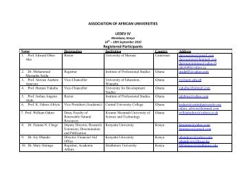 List of Participants - Association of African Universities