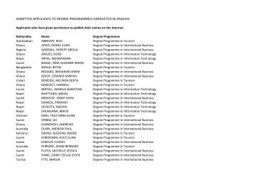 admitted applicants to degree programmes conducted in english