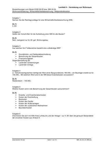 Lernfeld 4 – Vermietung von Wohnraum Musterlösungen ... - Home