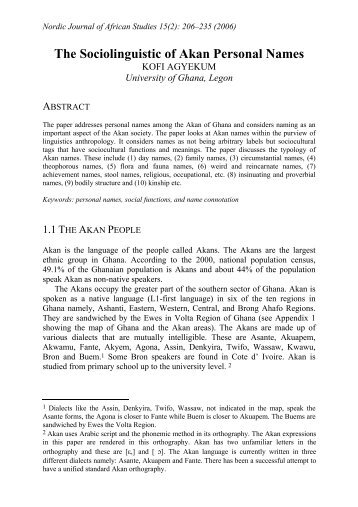 The Sociolinguistic of Akan Personal Names - Nordic Journal of ...