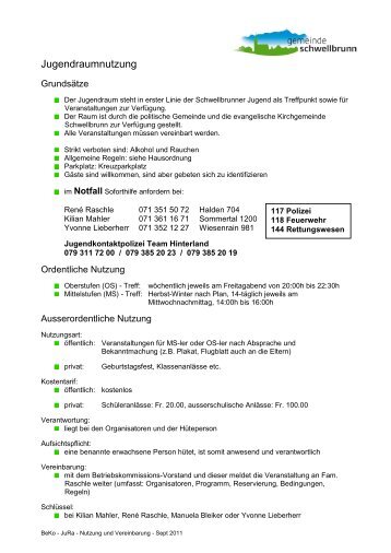 Nutzung Jugendraum - Gemeinde Schwellbrunn