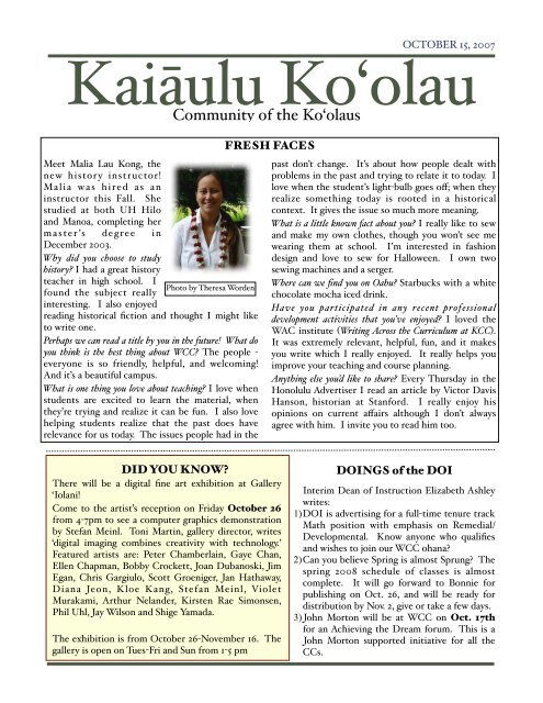 Community of the Ko'olaus - Windward Community College