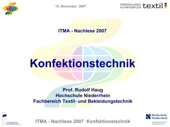 ITMA - Nachlese 2007 Konfektionstechnik Konfektionstechnisches ...