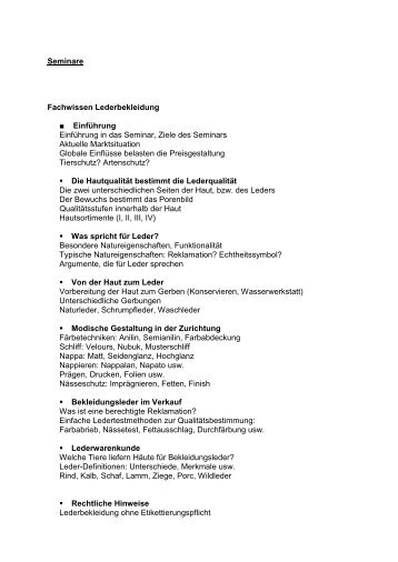 Seminare Fachwissen Lederbekleidung Einführung Einführung in ...