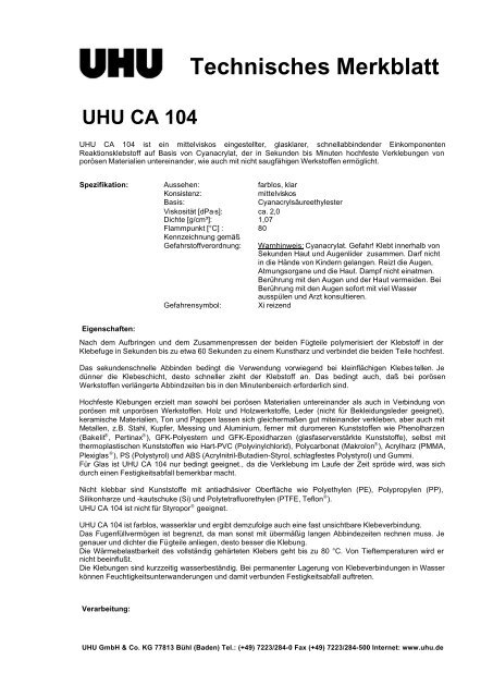 Technisches Merkblatt UHU CA 104