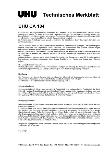 Technisches Merkblatt UHU CA 104