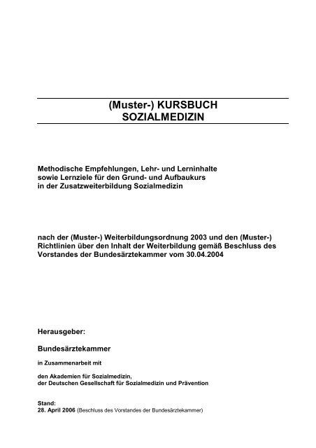 (Muster-)Kursbuch Sozialmedizin [PDF] - Bundesärztekammer