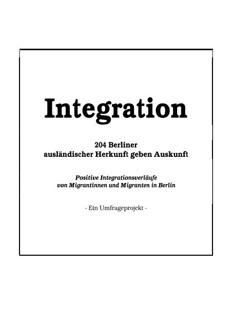 Integration 204 Berliner ausländischer Herkunft geben Auskunft ...