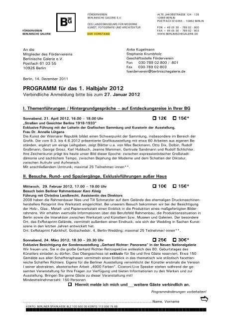 Programm 1. Halbjahr 2012 - Berlinische Galerie