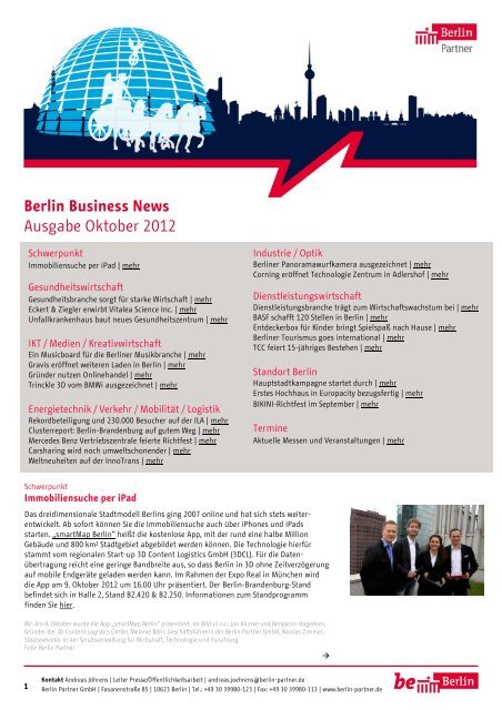 Berlin Business News Ausgabe Oktober 2012 - Berlin Partner GmbH