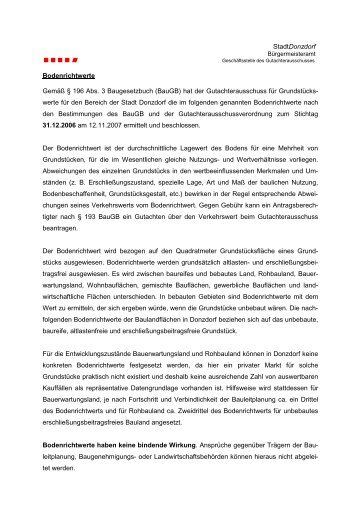 Veröffentlichung Bodenrichtwerte 2006 - Stadt Donzdorf