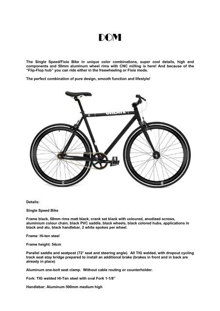 single speed aluminium frame