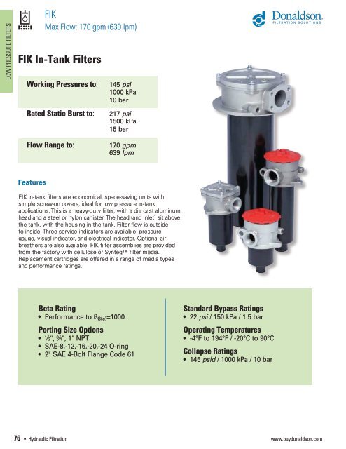 Donaldson P171840 Hydraulic Filter Cartridge