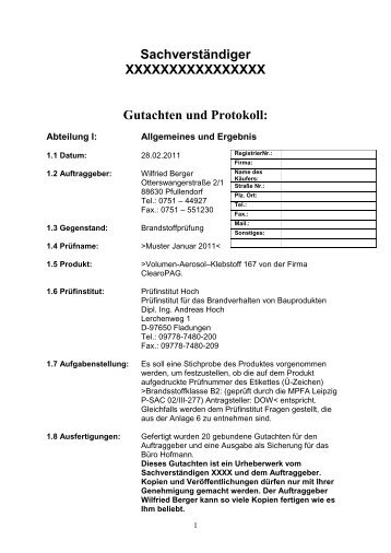 Sachverständiger XXXXXXXXXXXXXXXX Gutachten und Protokoll ...