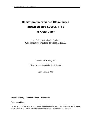 Habitatpräferenzen des Steinkauzes - BIOSTATION DÜREN