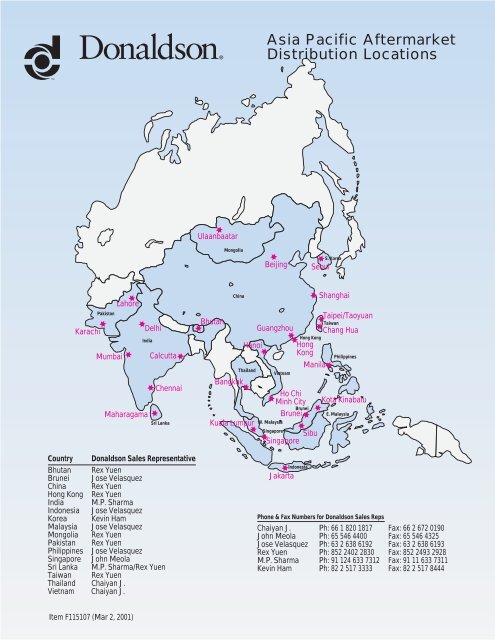 Asia Pacific Aftermarket Distribution Locations - Donaldson ...