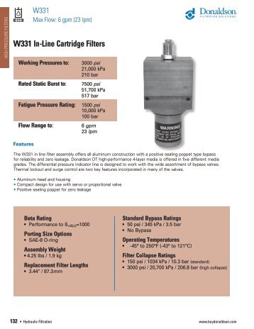 W331 In-Line Cartridge Filters - Donaldson Company, Inc.