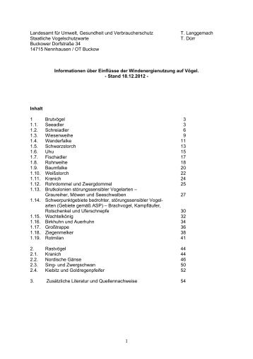 Informationen über Einflüsse der Windenergienutzung auf ... - LUGV