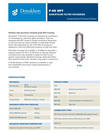 P-EG NPT Gas/Steam Filter Housing - Donaldson Company, Inc.