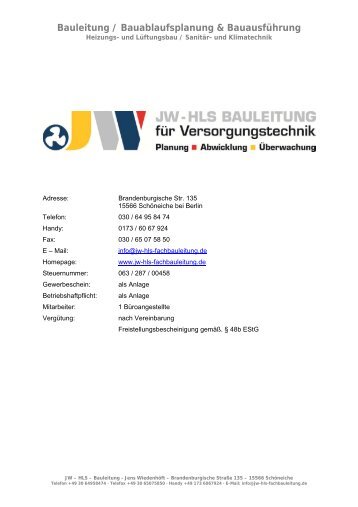 Bauleitung / Bauablaufsplanung & Bauausführung - Jens Wiedenhöft