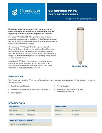 Ultrafiber PP-FC depth filter elements - Donaldson Company, Inc.