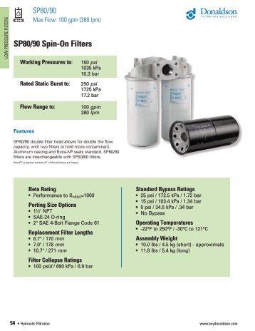 SP80/90 Spin-On Filters - Donaldson Company, Inc.