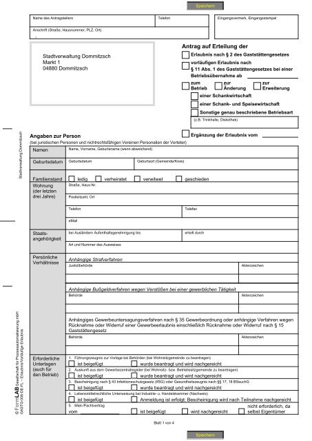 Antrag auf Erteilung der Erlaubnis nach § 2 ... - Stadt Dommitzsch