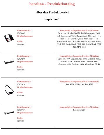 Produktkatalog über den Produktbereich SuperBand - Berolina