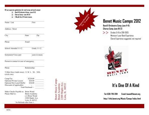 Benet Music Camps 2012 It's One Of A Kind - Benet Academy